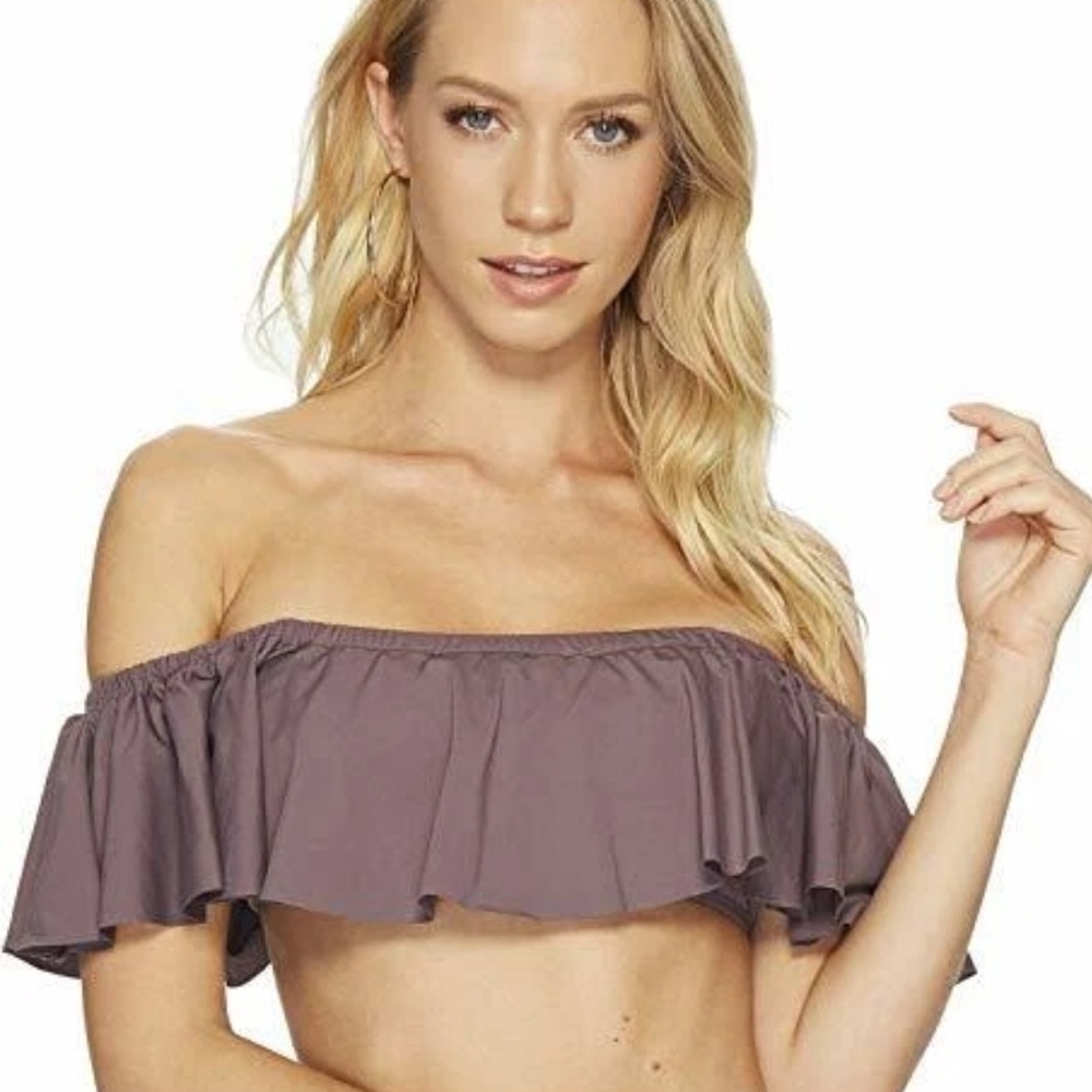 NWT L*SPACE by Monica Wise “Hey Girl” Off-Shoulder Ruffle Swim Tune Top S/M